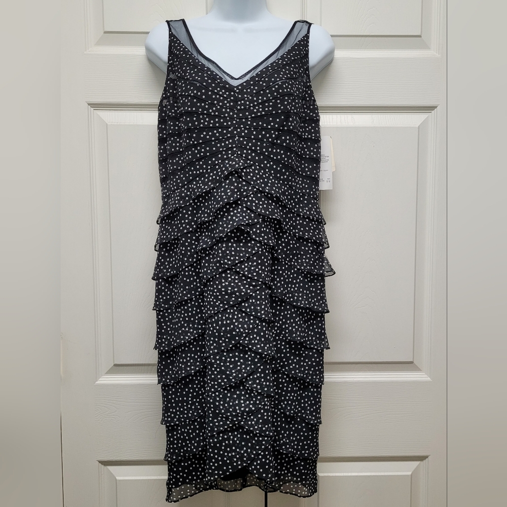 Adrianna Papell Black Ruffle Dress, Size 10